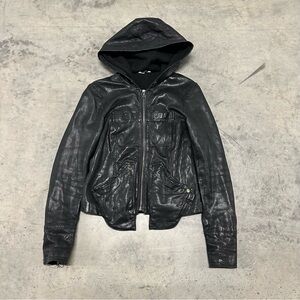 Ever Los Feliz Leather Jacket Tide Hooded Moto